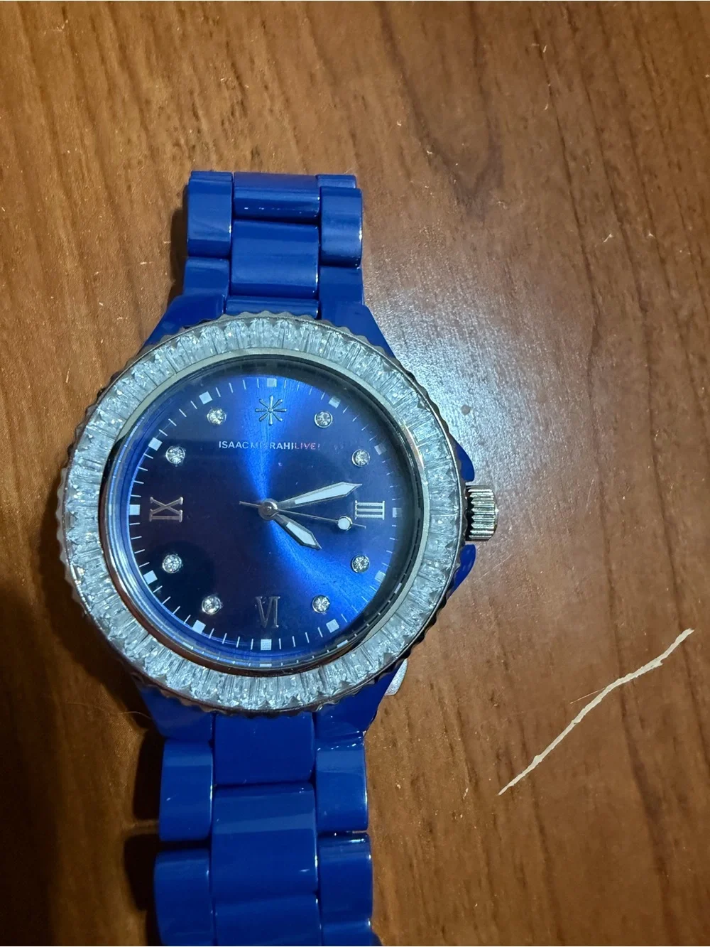 Isaac Mizrahi Royal Blue and Silver Crystal Bezel Women's Watch